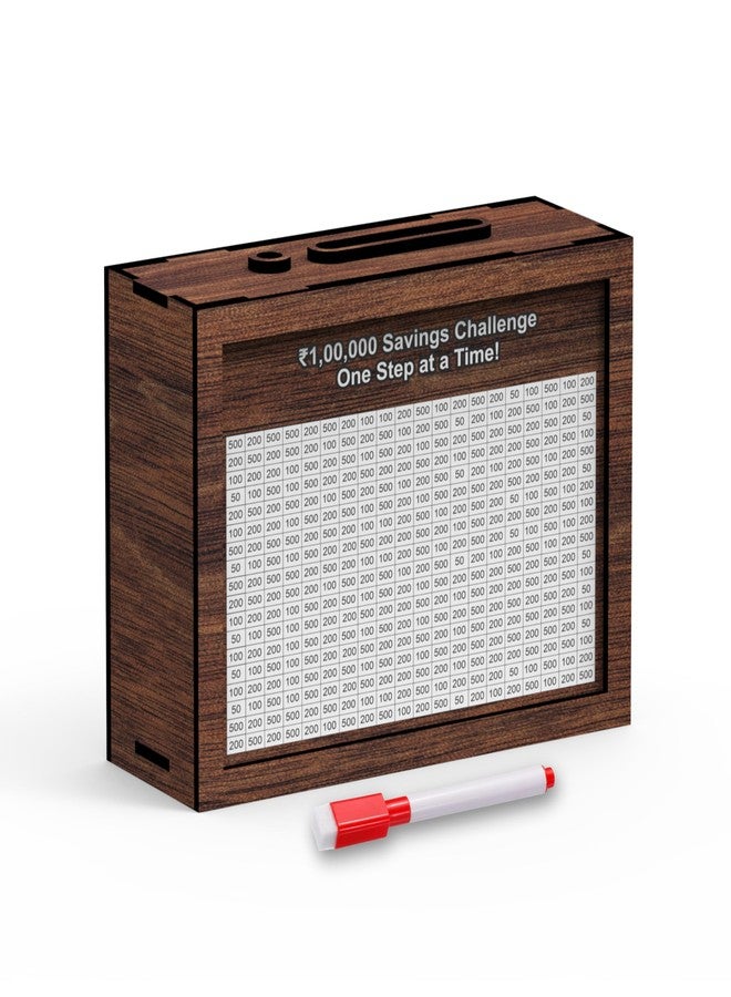 AVATAAR STUDIO Wooden Money Saving Box for Adults & Kids, Coin Box, Savings Box, Piggy Bank, Smart Money Box with Transparent Sides, Money Saver, with Numbers, Target 100,000 Rupees Savings Box (Standard, M) - Image 1